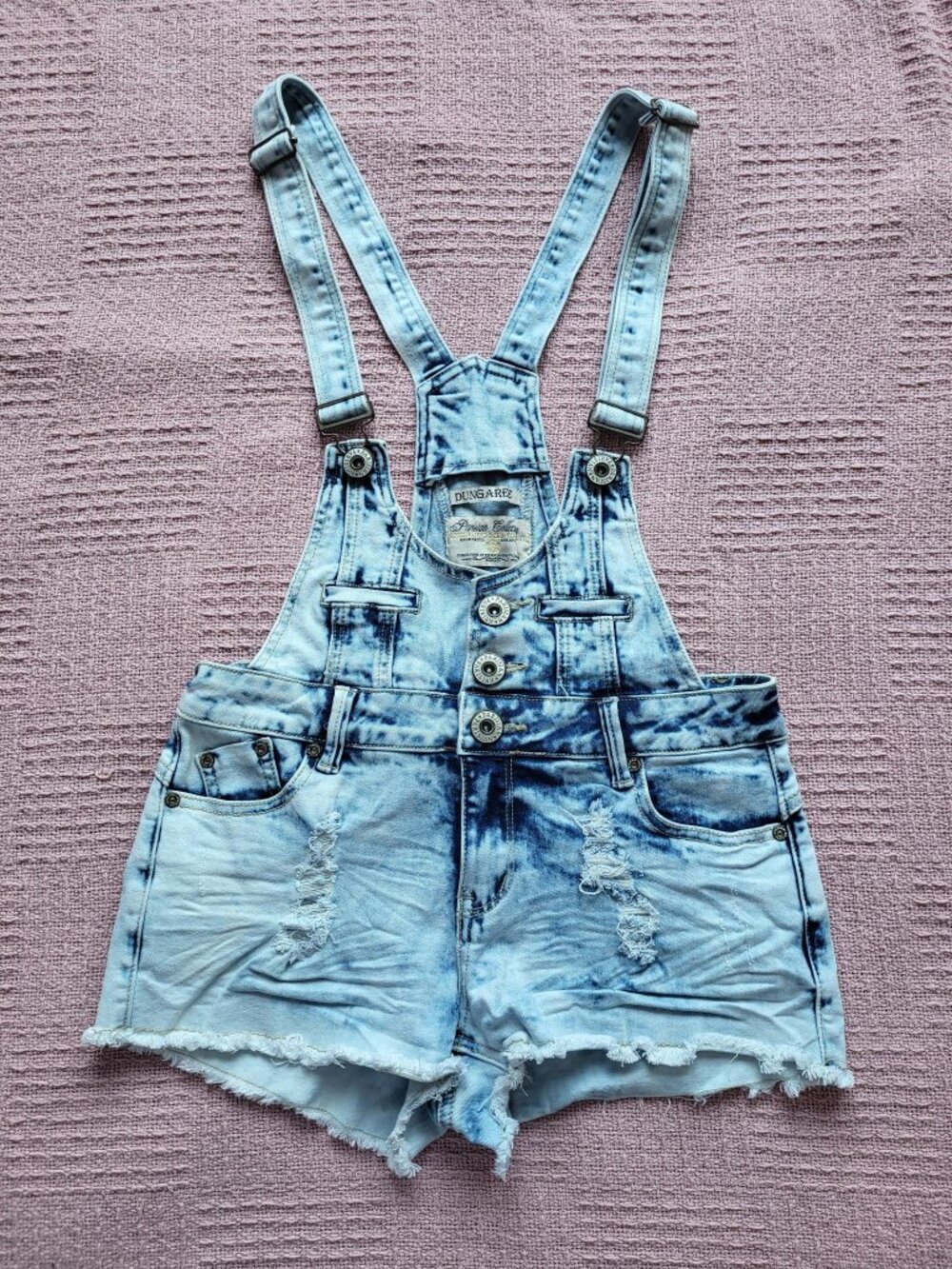 Bleached Wash Denim Distressed Shortalls